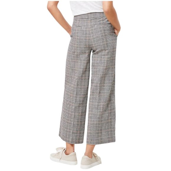 Loft Curvy Glen Plaid High Rise Wide Leg Crop Trouser Pants Size 8 - Picture 2 of 8